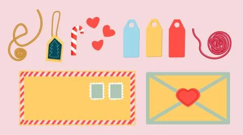 A set of postcards and envelopes. Isolated hand-drawn postcards and envelopes Illustration