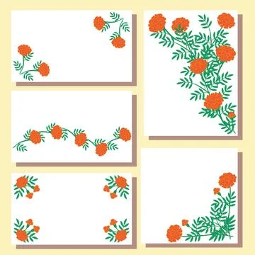 Set of postcards with calendula flowers. Stock Illustration