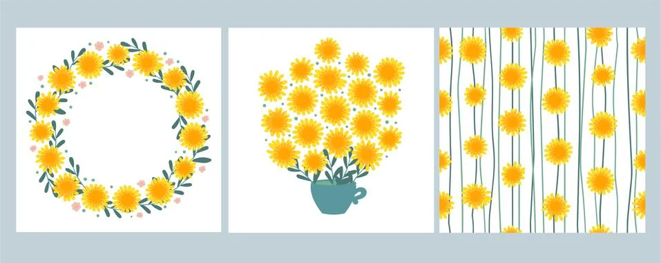 A set of postcards with dandelions Stock Illustration