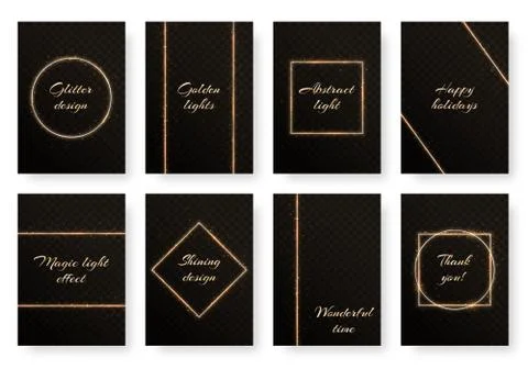 Set of postcards with gold frames Stock Illustration