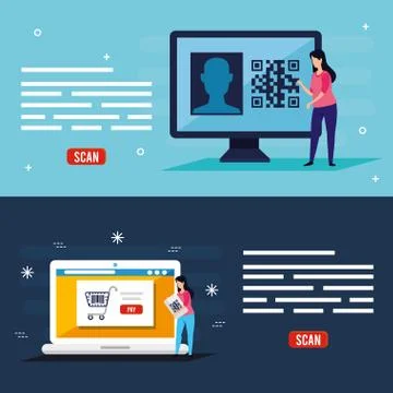 Set poster of code qr and icons Stock Illustration