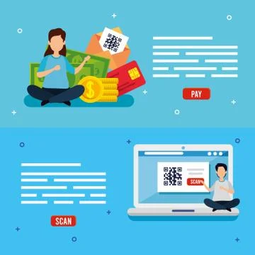 Set poster of code qr and icons Illustrazione stock