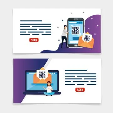 Set poster of code qr and icons Stock Illustration