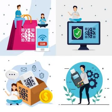 Set poster of code qr and icons Stock Illustration