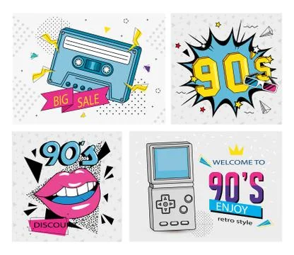 Set poster of nineties retro style with icons Illustration