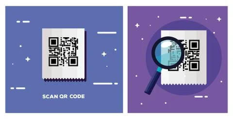 Set poster of scan code qr and icons Stock Illustration
