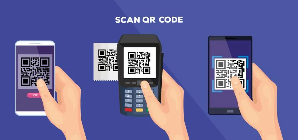 Set poster of scan code qr and icons Stock Illustration