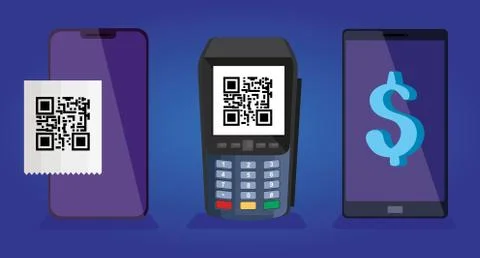 Set poster of scan code qr and icons Stock Illustration