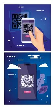 Set poster of scan code qr and icons Stock Illustration