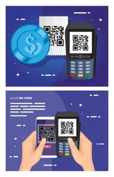 Set poster of scan code qr and icons Stock Illustration