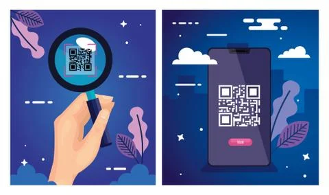Set poster of scan code qr and icons Illustrazione stock