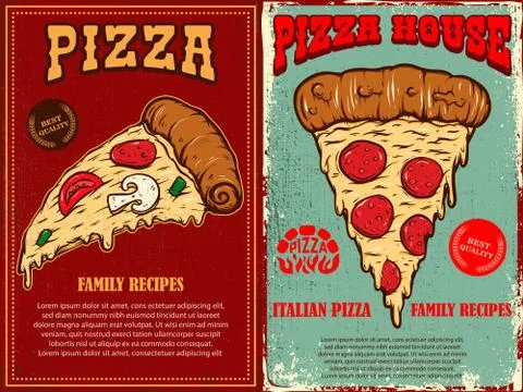 Set of  poster template with pizza. Design element for poster, banner, sign,  Stock Illustration