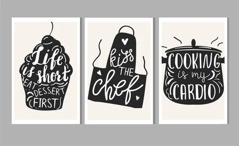 Set of poster templates for kitchen with hand lettering. Stock Illustration