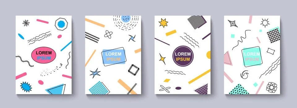 Set of posters with abstract geometric pattern. Simple shapes, graphic covers 스톡 일러스트