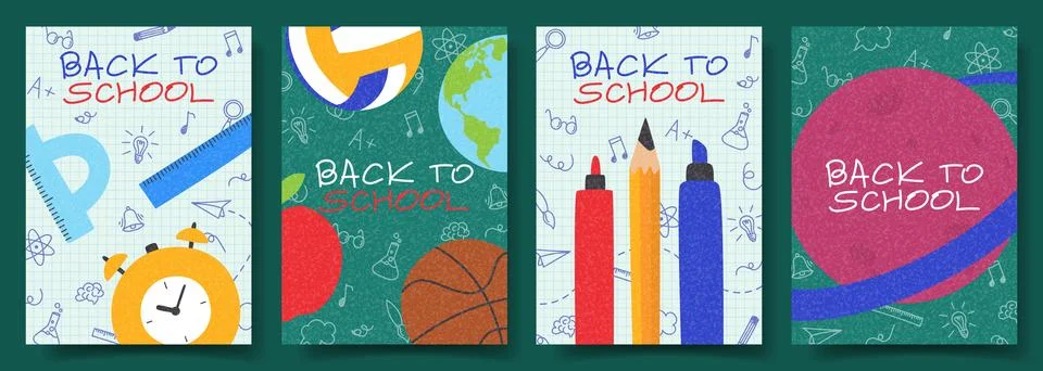 Set of posters for back to school design Stock Illustration