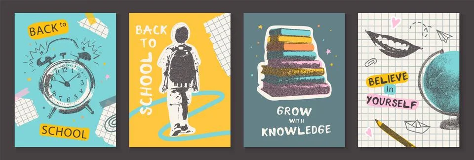 Set of posters back to school. Elements with a photocopy of the Y2K effect イラスト素材