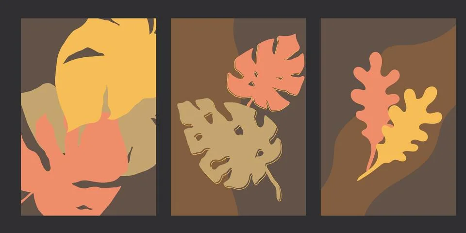 Set of posters with botanical elements and shapes. For interior decoration Stock Illustration