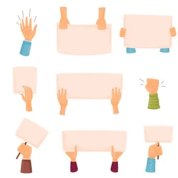 Set of posters in the hands. Vector illustration on white background. 스톡 일러스트