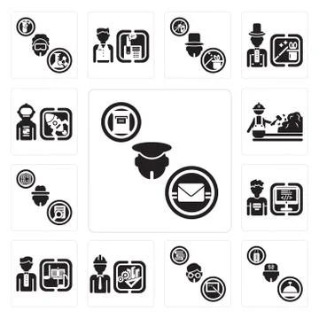 Set of Postman, Concierge, Teacher, Engineer, Director, Programmer, Detective Grats Stockgrafik