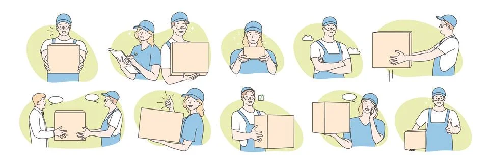 Set of postmen, delivery concept Illustration