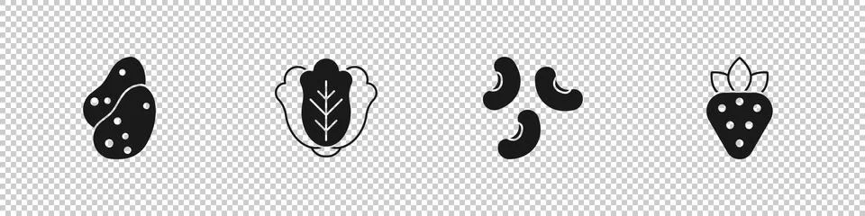 Set Potato, Cabbage, Beans and Strawberry icon. Vector Illustrazione stock