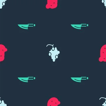 Set Potato, Grape fruit and Knife on seamless pattern. Vector Illustrazione stock