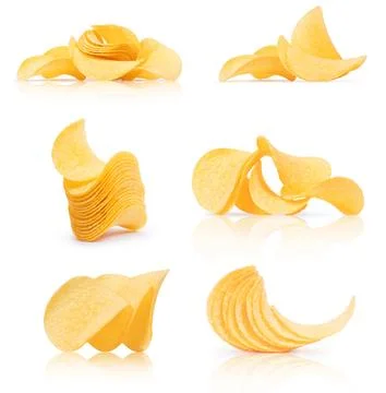 Set of potatoes chips on white background Stock Photos