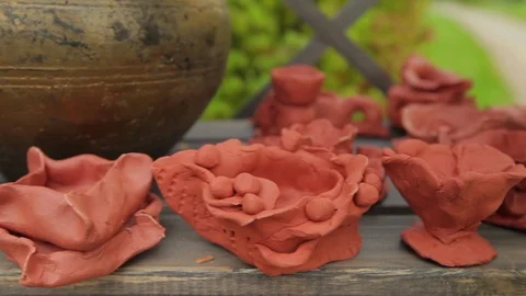 Set of Pottery Dishes Stock Footage 94392277