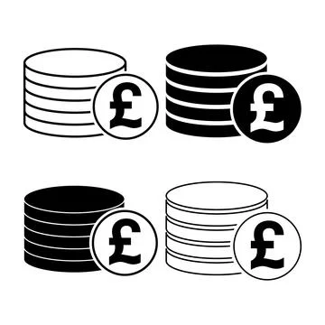 Set of Pound stack coin, flat icon money design, cash sign vector illustratio Illustrazione stock