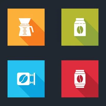 Set Pour over coffee maker, Bag of coffee beans, Street signboard and icon Ilustração Stock