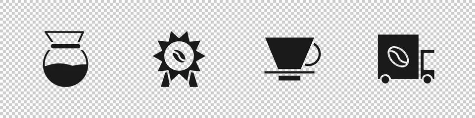 Set Pour over coffee maker, Medal for, V60 and Coffee street truck machine icon Ilustração Stock