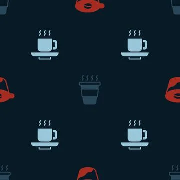Set Pour over coffee maker, Coffee cup to go and on seamless pattern. Vector Stock Illustration