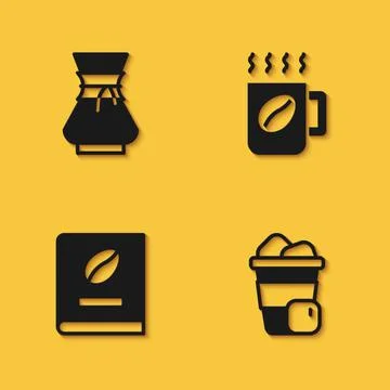 Set Pour over coffee maker, Iced, Coffee book and cup icon with long shadow Stock Illustration