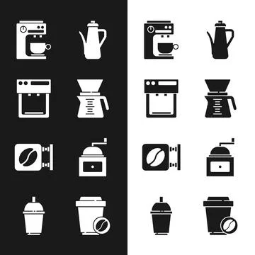 Set Pour over coffee maker, Coffee machine, Teapot, Street signboard, Manual Ilustração Stock