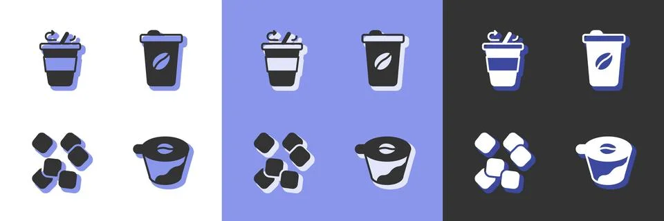 Set Pour over coffee maker, Coffee cup to go, Sugar cubes and icon. Vector Ilustración de archivo