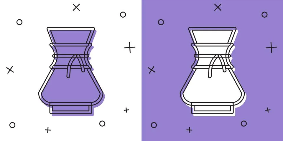 Set Pour over coffee maker icon isolated on white and purple background Stock Illustration