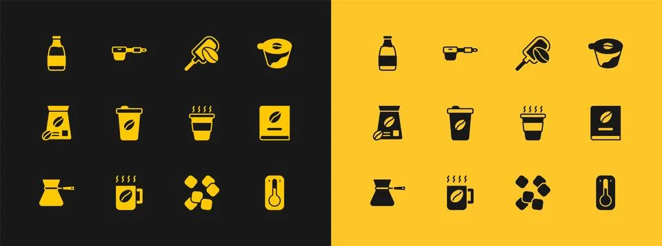 Set Pour over coffee maker, Coffee cup, to go, Sugar cubes, Spatula with gr.. Ilustração Stock