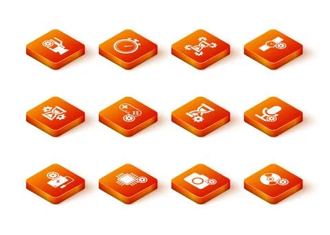 Set Power bank setting, Processor, Hourglass, Gamepad, Photo camera and icon 스톡 일러스트