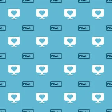 Set Power button and Like and heart on seamless pattern. Vector Stock Illustration