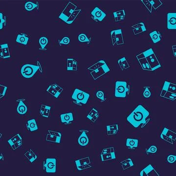 Set Power button, Case of computer, Chest for game and on seamless pattern Stock Illustration