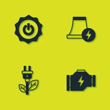 Set Power button, Check engine, Electric saving plug leaf and Nuclear power Illustrazione stock