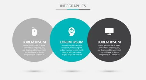 Set Power button, Computer mouse and monitor. Business infographic template Stock Illustration