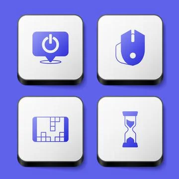 Set Power button, Computer mouse, Portable video game console and Old hourgla Illustrazione stock