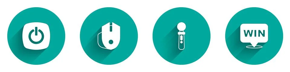 Set Power button, Computer mouse, VR controller game and Medal icon with long Illustrazione stock