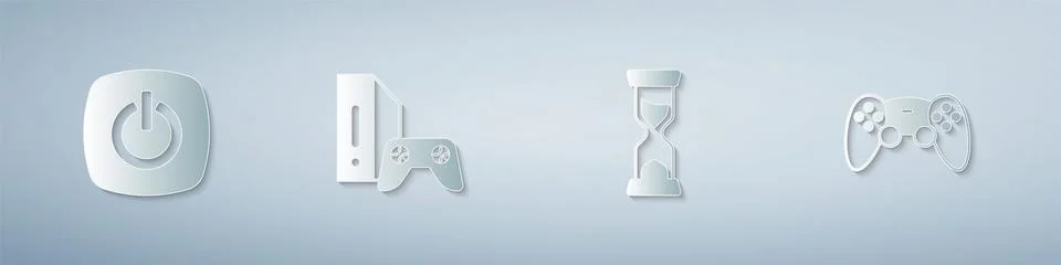 Set Power button, Game console with joystick, Old hourglass and controller or Stock Illustration