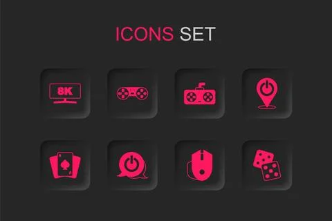 Set Power button, Game controller or joystick, Computer monitor, mouse, dic.. Stock Illustration