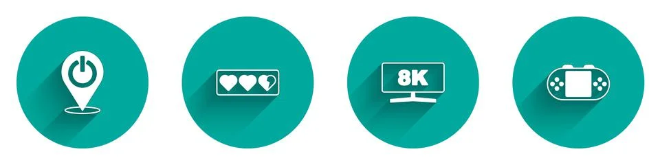 Set Power button, Game life bar, Computer monitor and Portable video game Stock Illustration