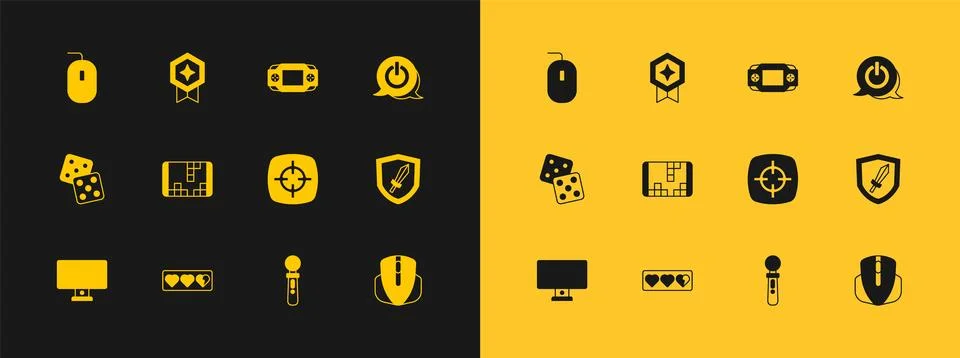 Set Power button, Game life bar, Target sport, VR controller game, Portable.. Stock Illustration