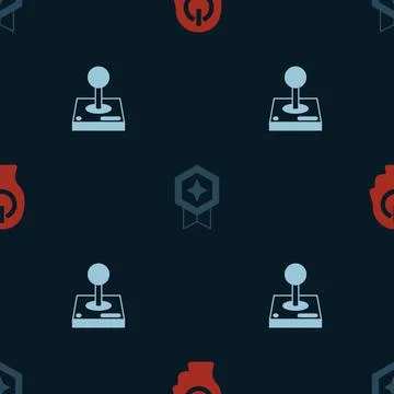 Set Power button, Game rating with medal and Joystick for arcade machine on Stock Illustration