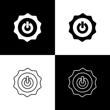 Set Power button icon isolated on black and white background. Start sign. Vector Stock Illustration